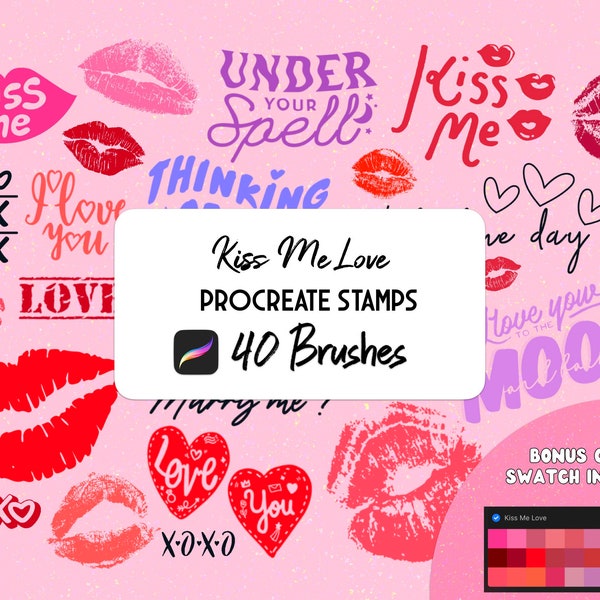 Kiss Me Love Procreate Stamp brush Set, Lips stamp