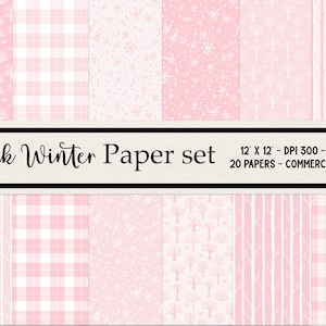 Pink Winter Digital Paper set - commercieel gebruik, instant download