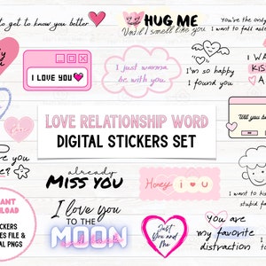 Love relationship word art digital stickers set, png, goodnotes