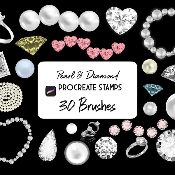 Joyas realistas Pearl & Diamond gem Stamp Procreate brush Set