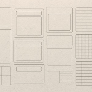 May include: A printable planner page with a variety of blank boxes and lined sections for note-taking and organization.
