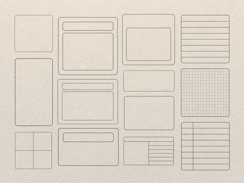 May include: A printable planner page with a variety of blank boxes and lined sections for note-taking and organization.