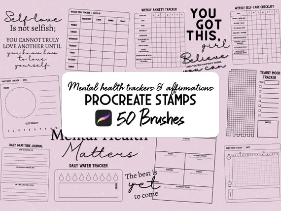 Mental health Planners & affirmations Procreate Stamp brush Set