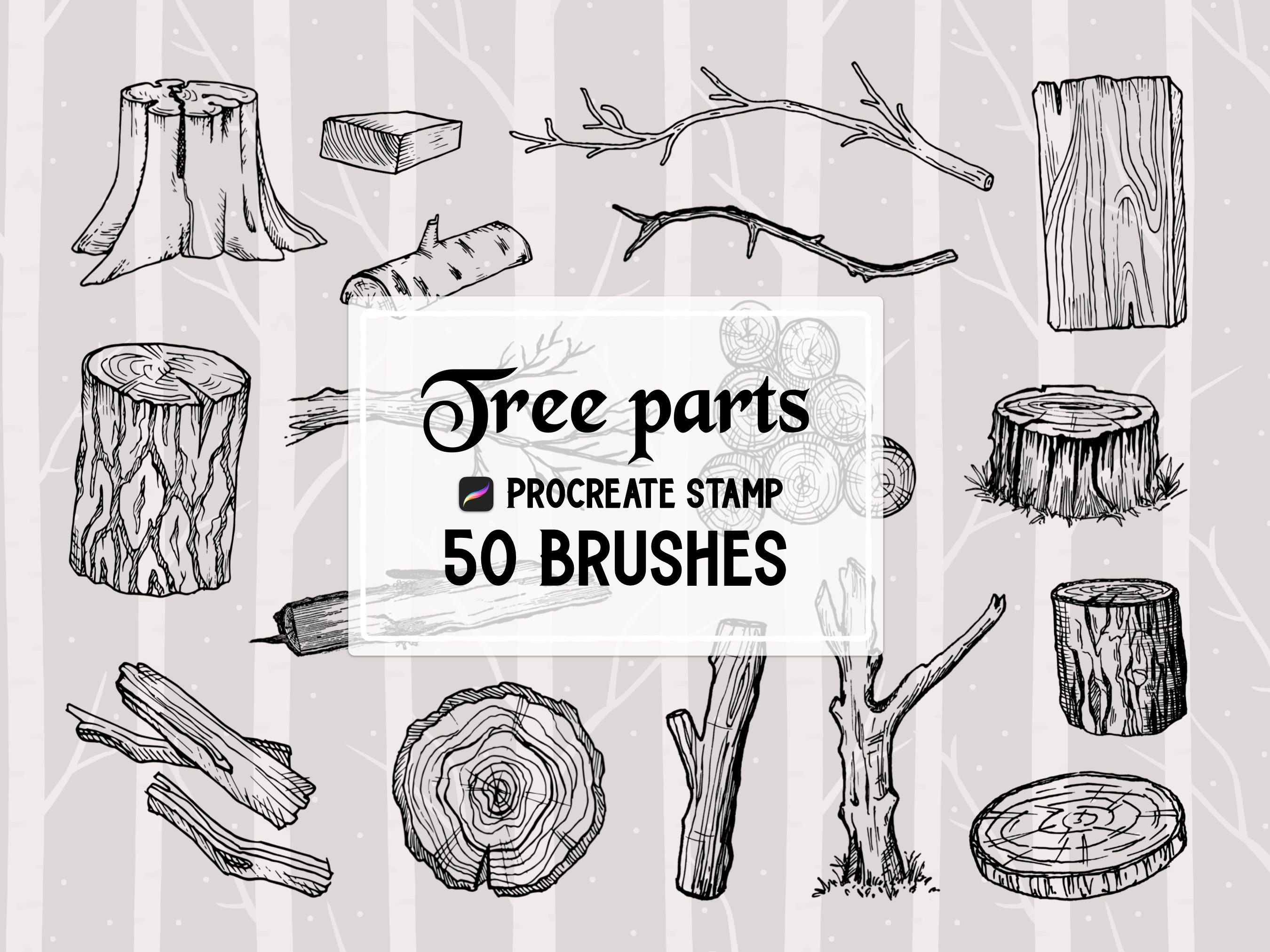 Tree Parts Procreate Stamp Brush Set - Etsy