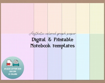 Colored graph Digital Notes Template - Printable, A4, US letter, Goodnotes, PDF