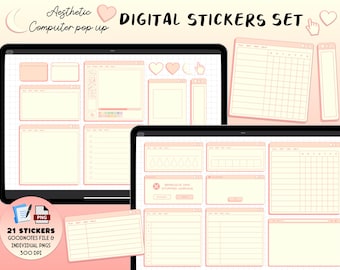 Aesthetic Computer Pop-Up Stickers, Digital Planner (PNG, Goodnotes)