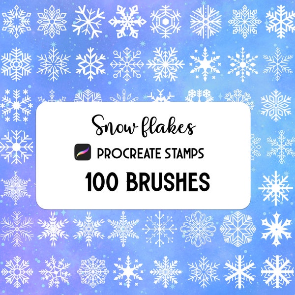 100 Snowflakes Snow Procreate Stamp brush Set