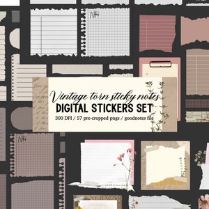 Set di adesivi digitali in carta strappata vintage - foglietti adesivi, nastri washi, file Goodnotes, PNG individuali