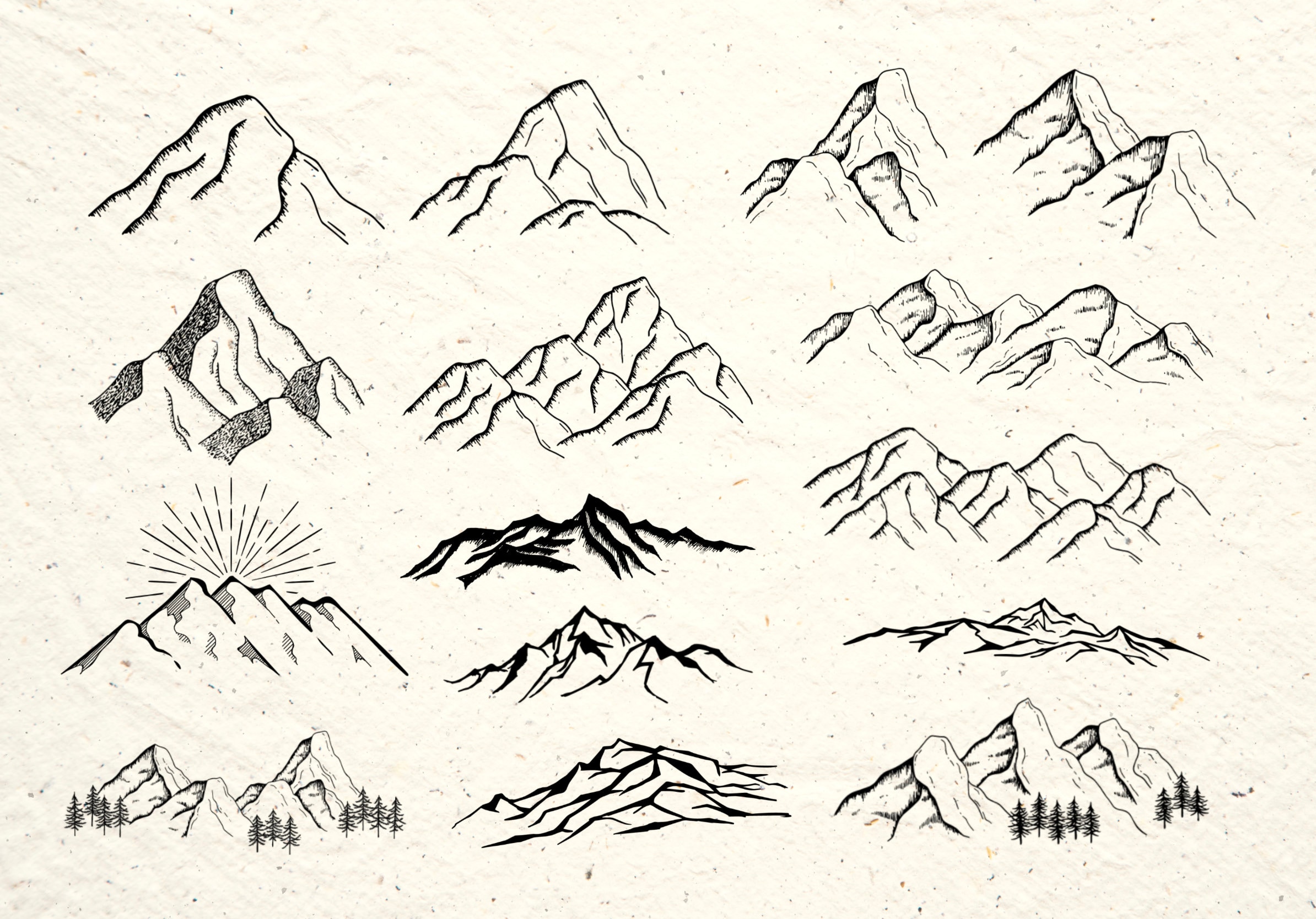Mountains Doodles & Silhouettes Procreate Stamp Brush Set - Etsy