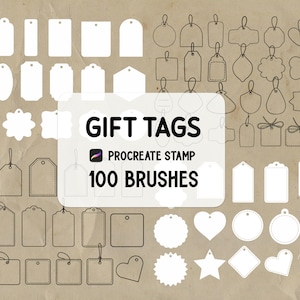 Set di pennelli per timbri Procreate da 100 etichette regalo