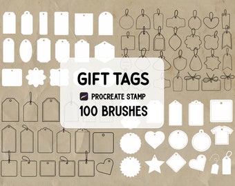 100 Gift Tags Procreate Stamp brush Set