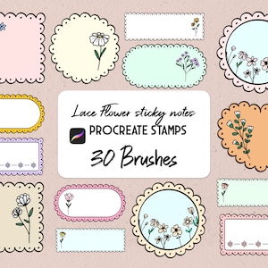 Notas adhesivas con temática de encaje y flores, pegatinas digitales, juego de pinceles para sellos Procreate