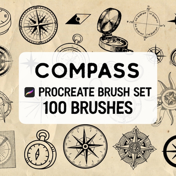 100 Kompass Procreate Stempelpinsel Set