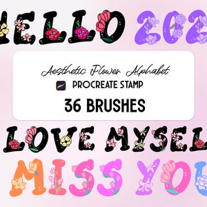 36 Alfabeto Floral Estético Procreate Stamp brush Set