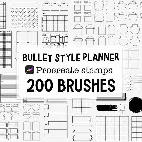 Digital Bullet themed Dot Planners, Journals & Stickers Procreate Stamp brush Set