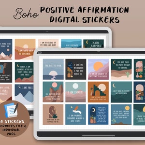 Adesivos digitais de afirmação positiva Boho - PNG, arquivo Goodnotes