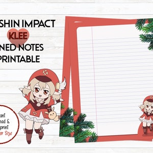 Genshin impacta Klee Páginas de notas forradas Imprimibles / Tamaño carta estadounidense