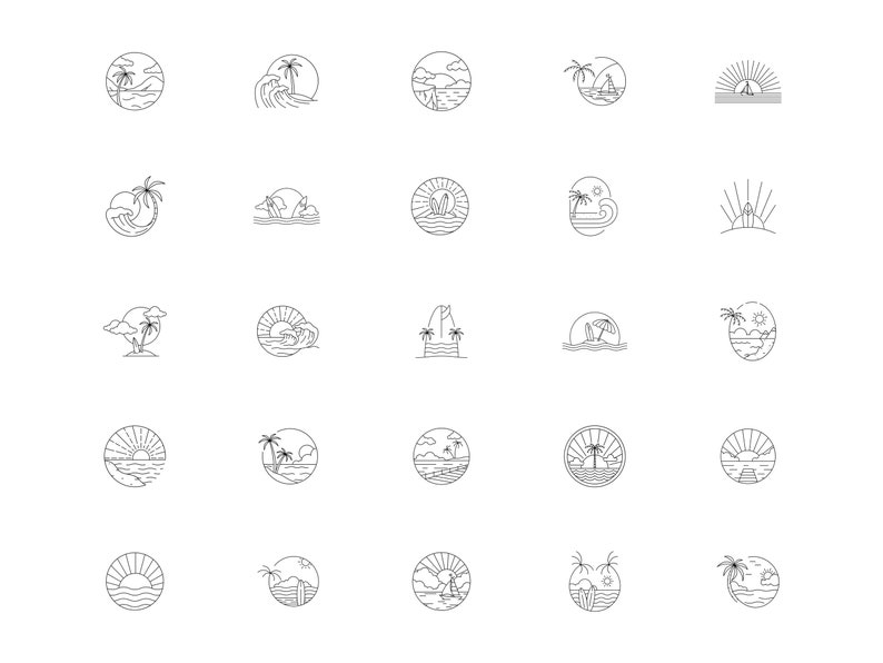 Beach Views Icon & Badge Procreate Stamp Brush Set Etsy
