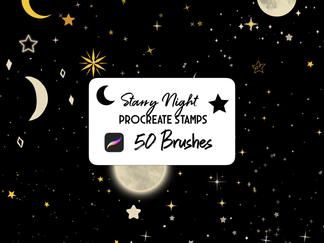 Starry Night Moon & Star Procreate Stamp Brush Set - Etsy