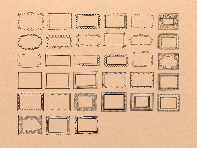 100 Hand drawn frames Procreate Stamp brush Set image 4