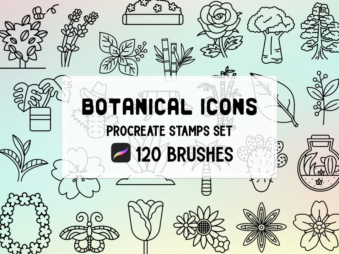 Botanical Icons Procreate Stamp Brush Set Flowers Leaves - Etsy