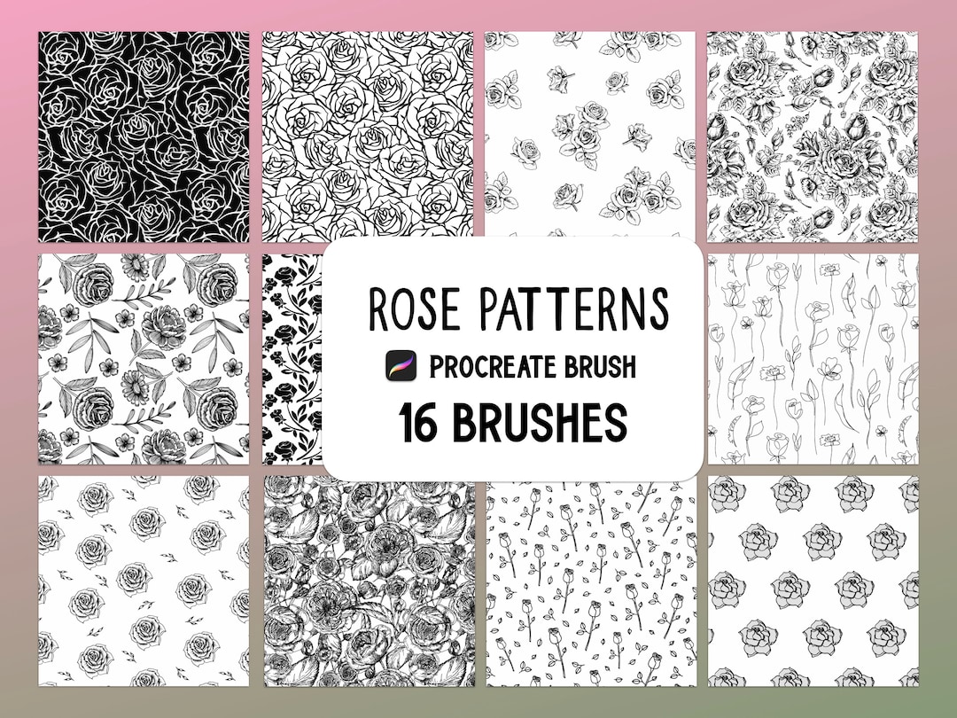 16 Seamless Rose Patterns Procreate Brush Set - Etsy
