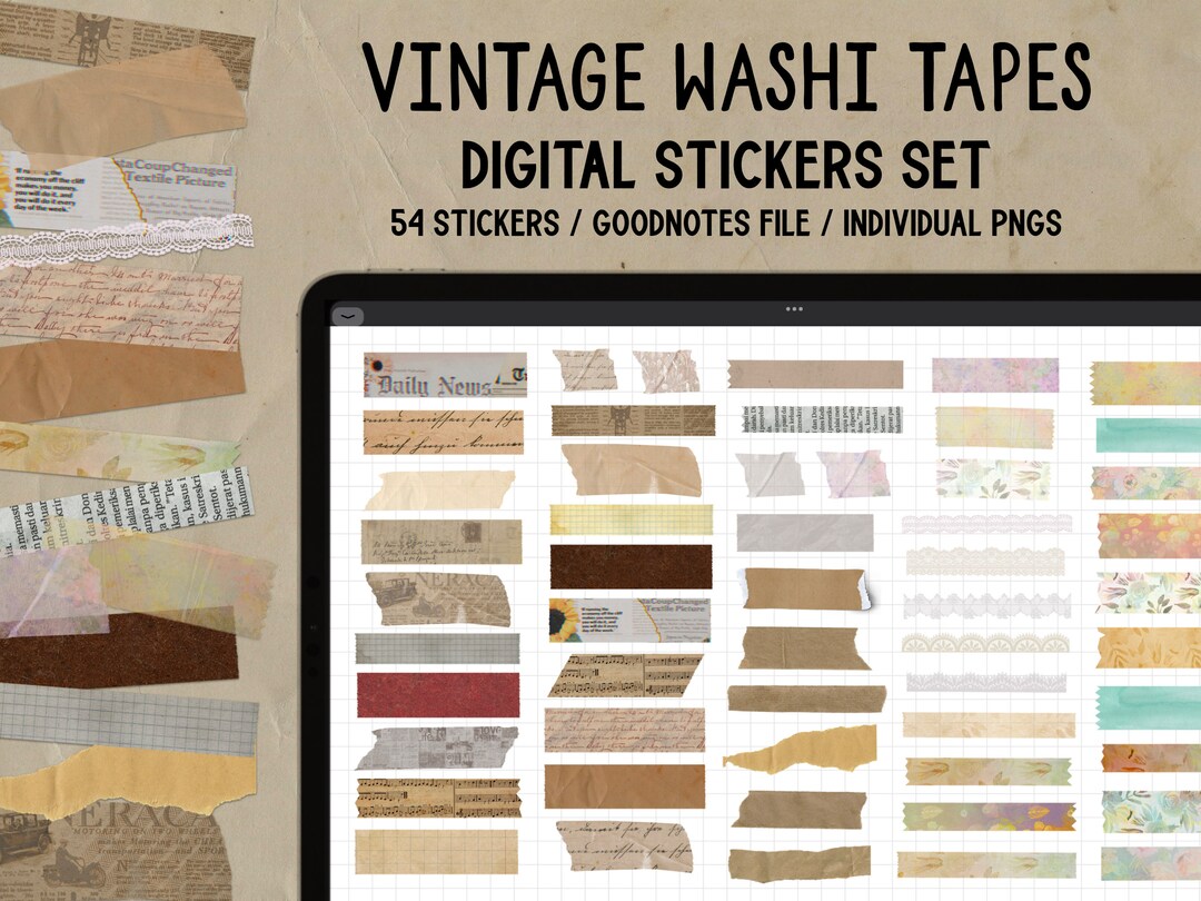 Vintage Washi Tape Digital Stickers Set for Goodnotes, Pngs - Etsy