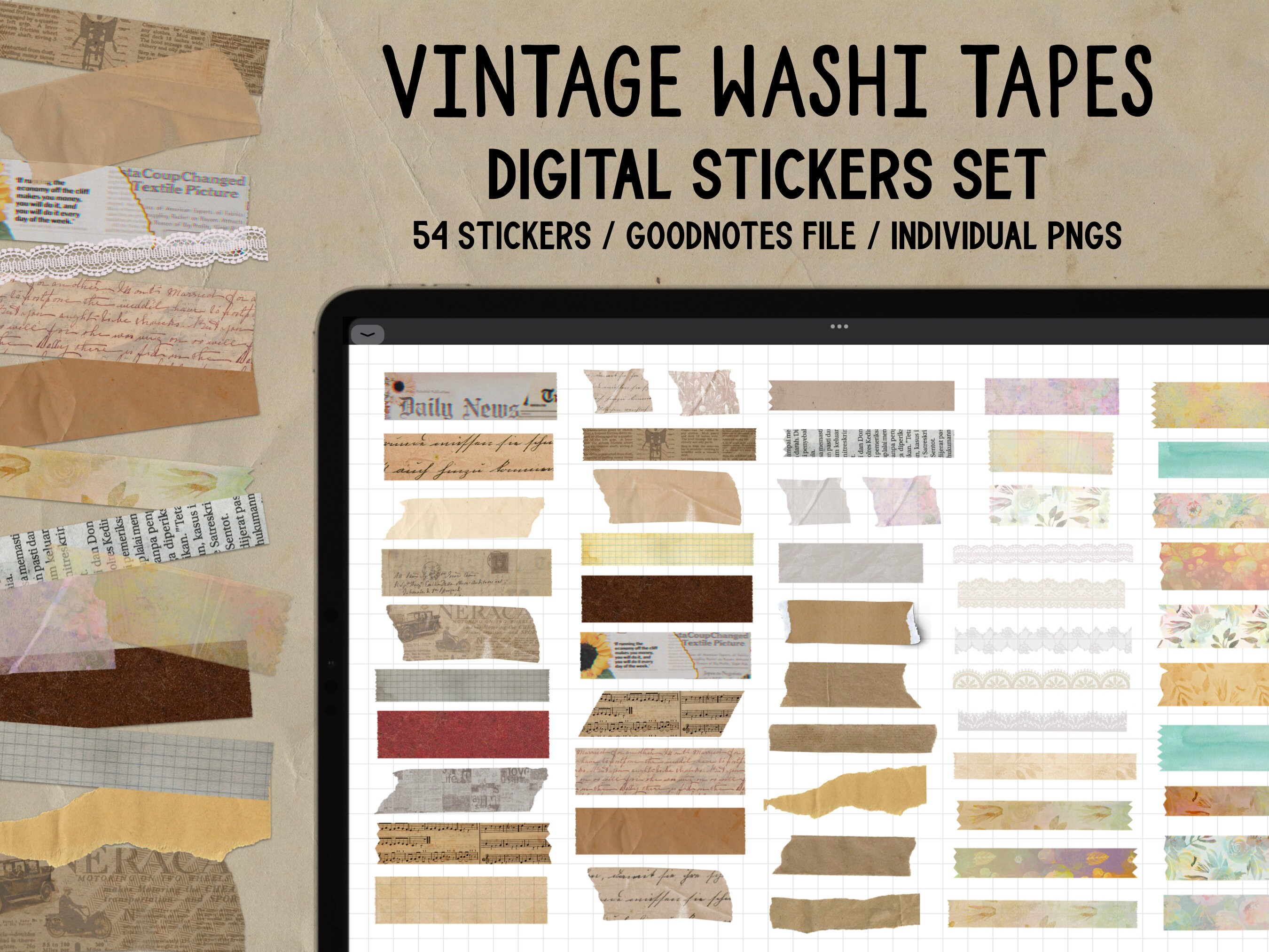 Vintage Paint Washi Tape - PNG Digital Stickers & Clipart
