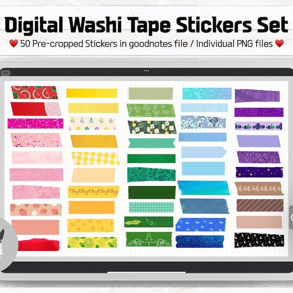 Washi tape digital stickers for goodnotes, notability, simple stickers, multicolored