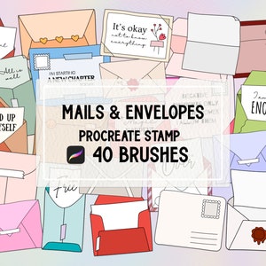 Letters, mails, postcards & envelopes doodle procreate brush stamp set