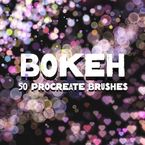 May include: A set of 50 Procreate brushes for creating bokeh effects. The brushes are designed to create a variety of bokeh shapes, including circles, hearts, and stars. The brushes are perfect for adding a touch of magic to your digital art.