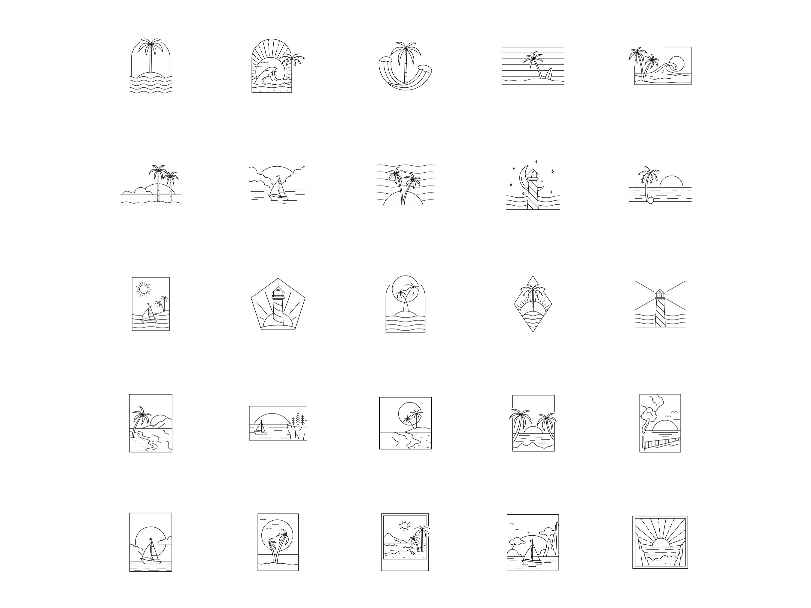 Beach Views Icon & Badge Procreate Stamp Brush Set Etsy