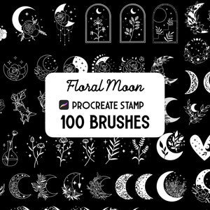 Mystical Floral Moon Procreate Stamp brush Set