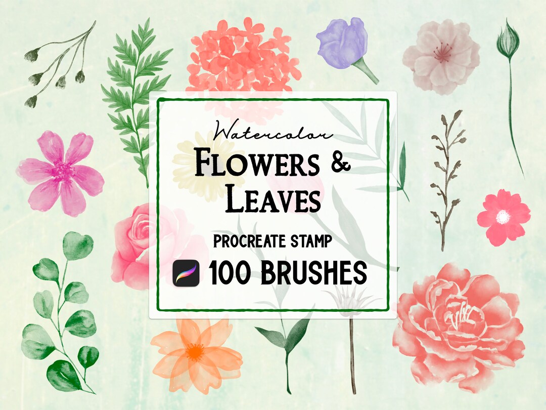 Watercolor Flowers & Leaves Procreate Stamp Brush Set - Etsy