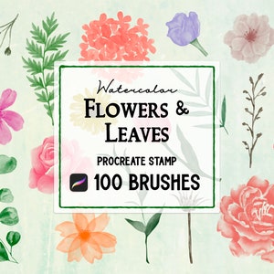 Set aquarelbloemen en bladeren Procreate-stempel