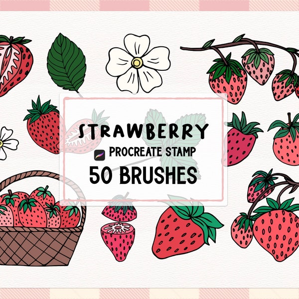 Strawberry doodles & patterns Procreate Stamp brush Set