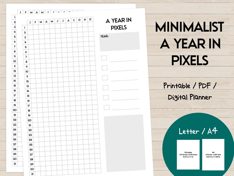 A Year in Pixels Printable Template A4 Letter PDF Mood Etsy