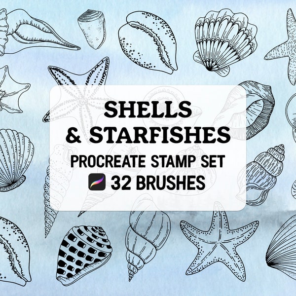 Seashells & starfishes Procreate Stamp brush Set