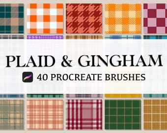 40 Check Plaid Gingham Pattern Procreate brush Set