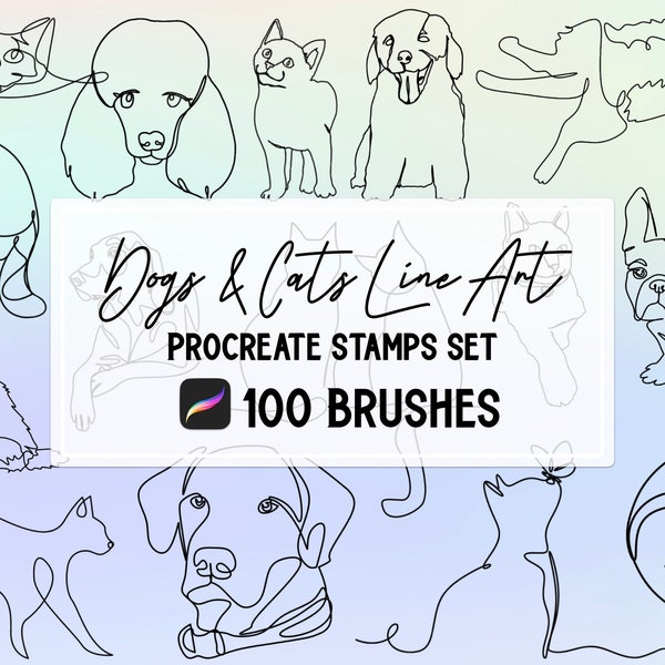 Dogs & Cats Line Art Procreate Stamp brush Set