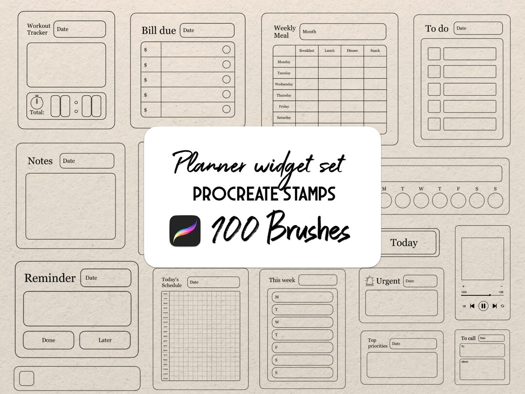 Digital Planners Widget Procreate Stamp Brush Set - Etsy
