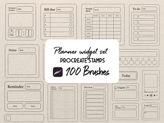 Digital Planners widget Procreate Stamp brush Set