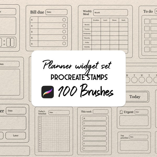 Digital Planners widget Procreate Stamp brush Set