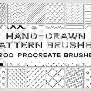 200 種類の手描きシームレスパターン Procreate ブラシ セット