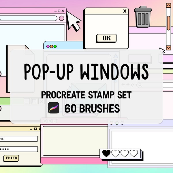 Windows Pop-up UI Procreate Stamp widget brush Set