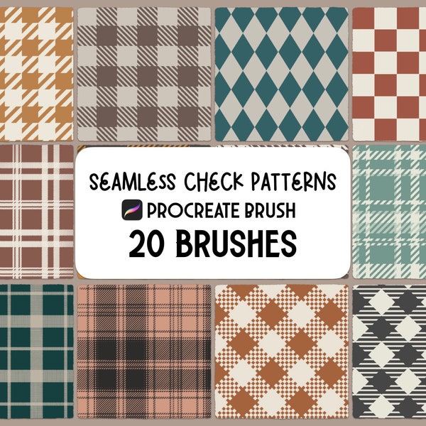 20 Check Plaid Pattern Procreate brush Set