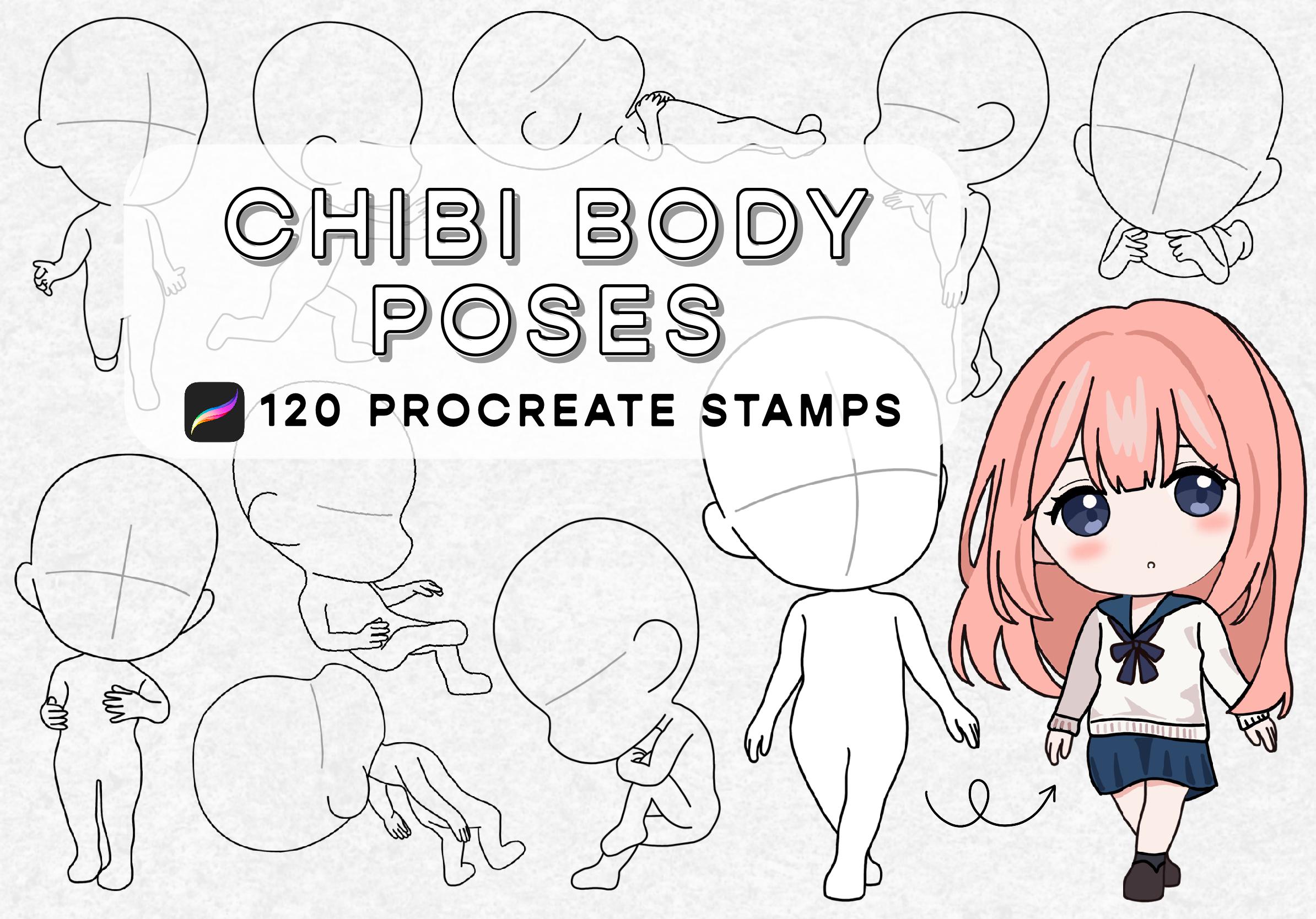 120 Chibi Character Body Pose Procreate Stamp Brush Set 2 - Etsy
