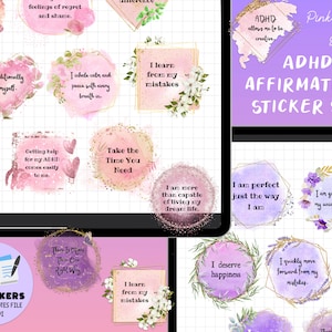 Glitter ADHD Positive Affirmation Digital Stickers - Goodnotes File, Pre-cropped PNG