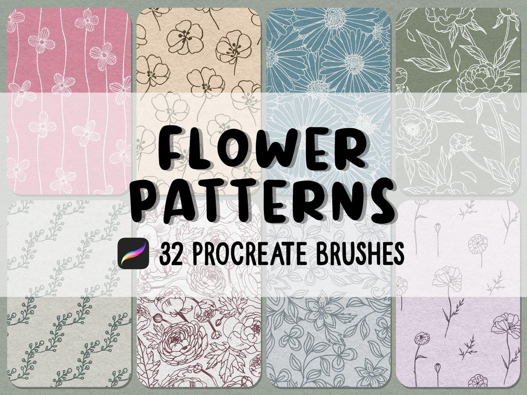32 Seamless Flower Patterns Procreate Brush Set - Etsy
