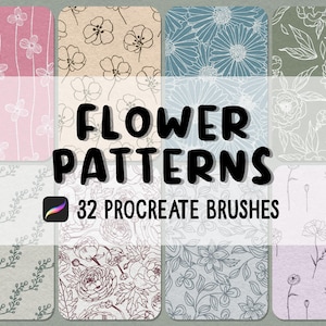 Conjunto de 32 pinceles para Procreate con patrones florales sin costuras